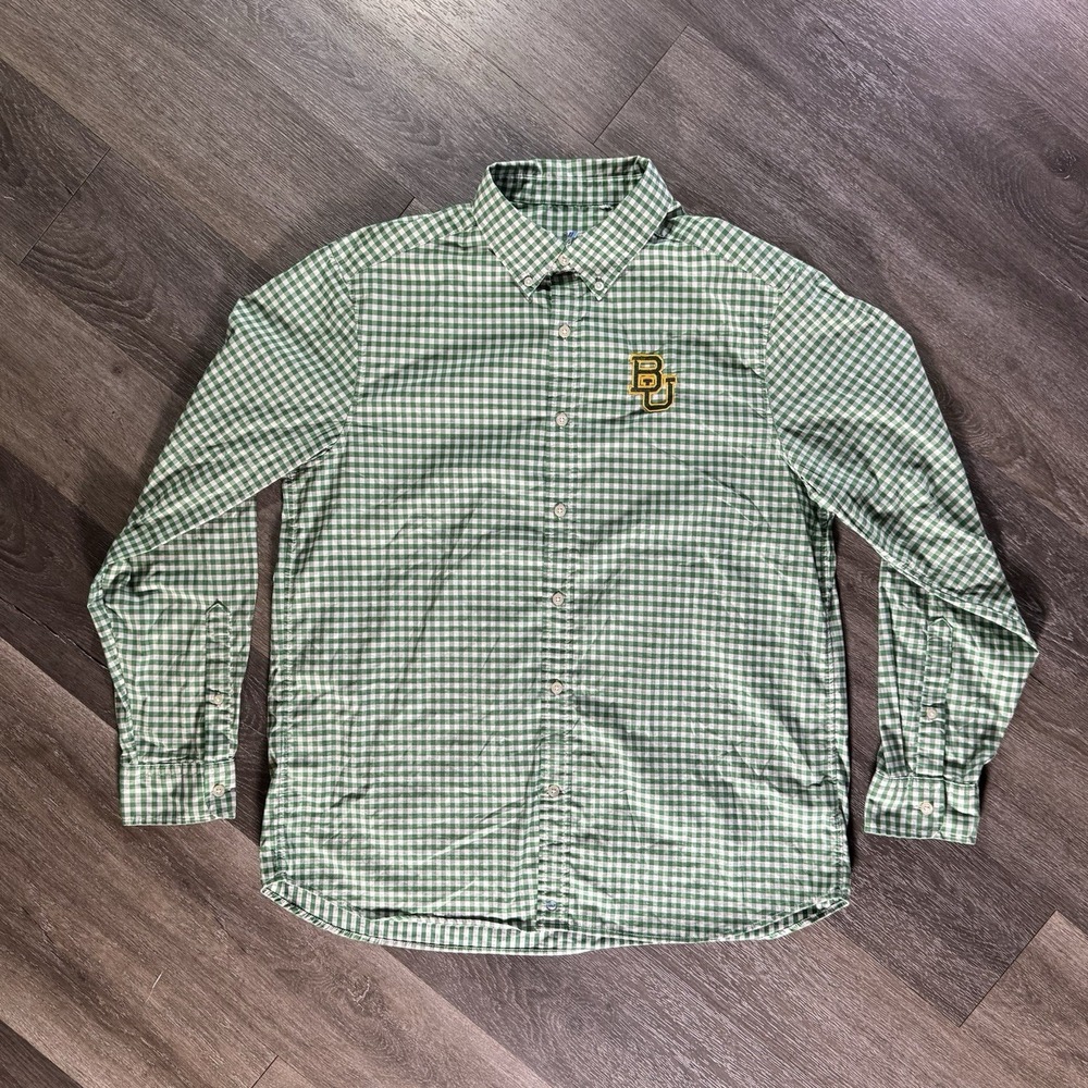 Vineyard Vines On The Go Performance Baylor Green Check Button Brrr Men's L